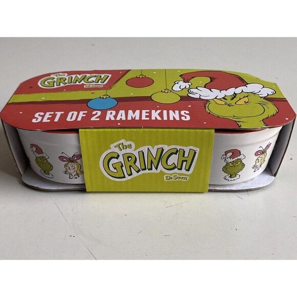Set Of 2 Dr. Seuss The Grinch Cindy Lou Ramekins Ceramic Baking Serving Dish NEW - Picture 1 of 11